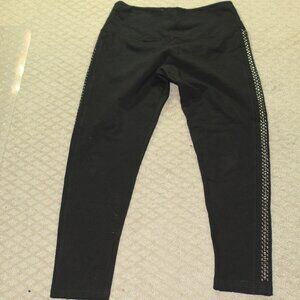 Suave Leggings Revolutionary Tummy Control Size M Black Silver Metallic Accent